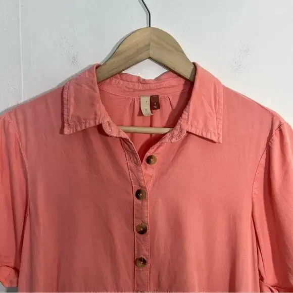 Anthropologie Pilcro Suzanne Peach Coral Pink Button-Up Shirt Dress Size Small - Picture 4 of 15